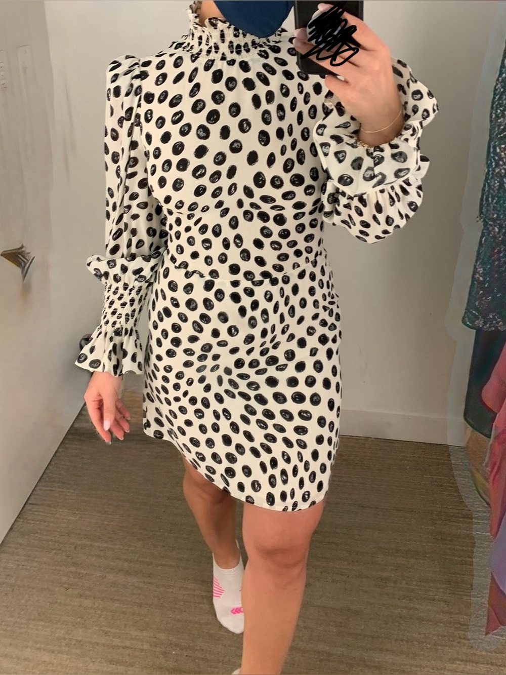 Reformation Archie Dress: Black and White Polka Dot Mini Dress